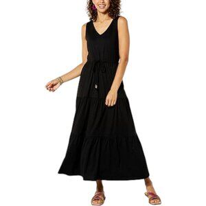 C Wonder by Christian Siriano Tiered Maxi Dress Black Medium Petite